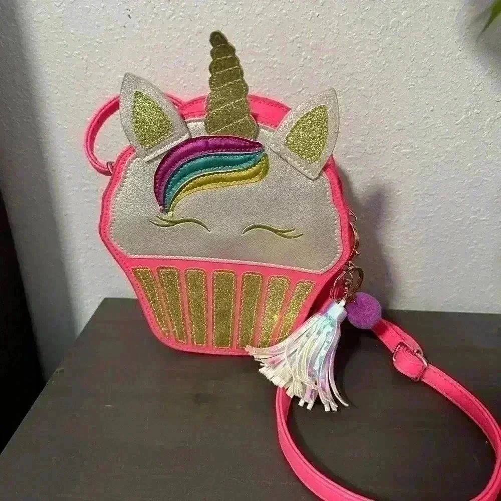 Kids Unicorn Cupcake Purse Bag Crossbody Pink Glitter Sparkle Fun